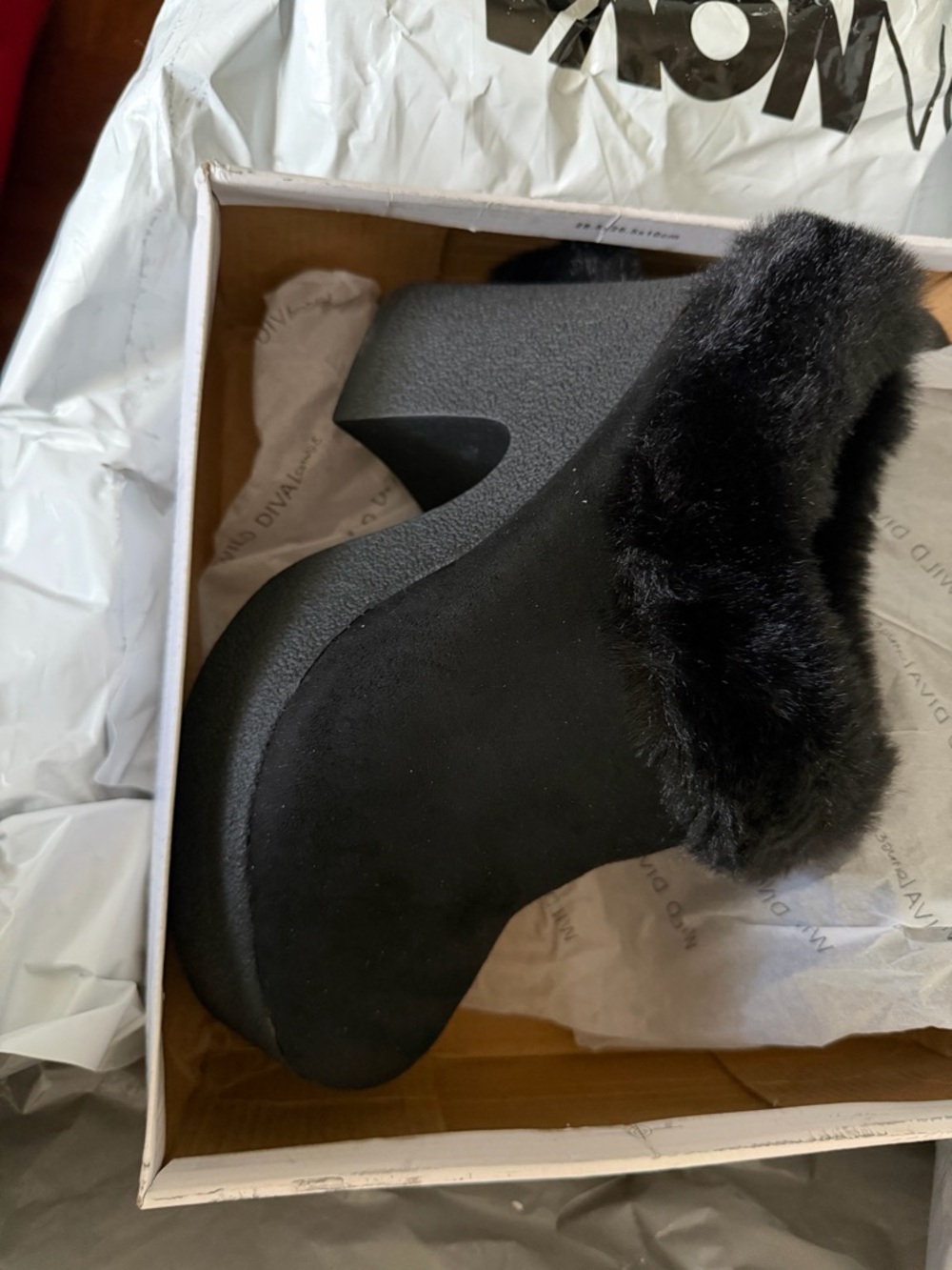 Fashion Nova Black Faux Fur Platform Clogs